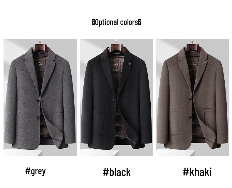 Men's Double-Sided Wool Casual Suit with Detachable Down Liner, Single-Breasted, Ideal for Autumn/Winter, Suitable for Middle-Aged and Young Men