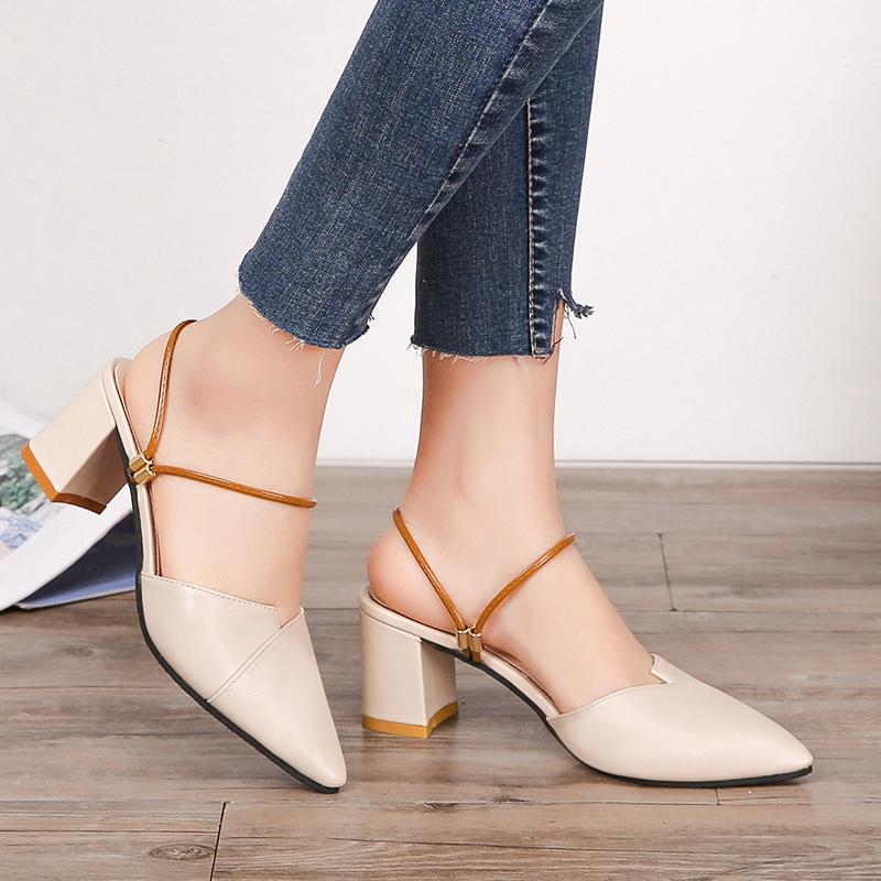 Damen-Pantoletten aus Leder mit hohem Absatz, Hochzeitsschuhe, modische Schuhe mit hohen Absätzen, geschlossene Sandalen, Frühlings- und Sommerschuhe