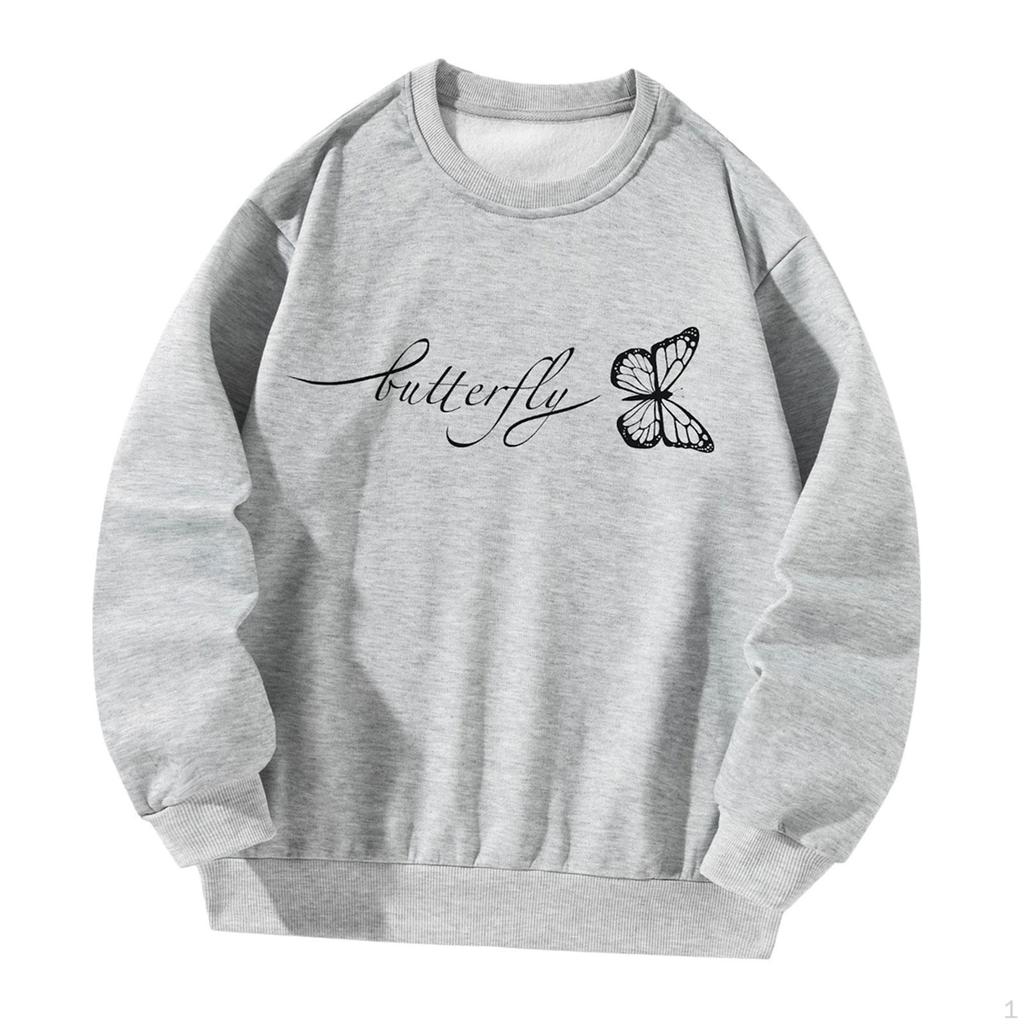 Women Crewneck Sweatshirt Long Sleeve Tops Drop Shoulder Oversized Loose for Vacation Daily Wear