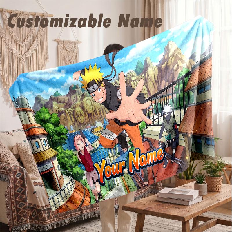 Custom Name Flannel Blanket,Naruto Lightweight Warm Bed Blanket For Couch & Holiday Gift