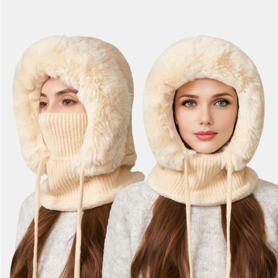 Outdoor Headgear 3 in 1 Hat Scarf Detachable Face Guard Set Adjustable Face Fit Windproof Warm Knit Fleece Cold Weather Hat