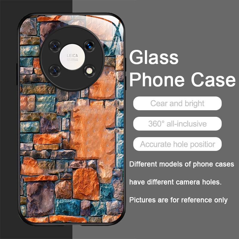 Colorful Brick Texture Printed Tempered Glass Phone Case for Xiaomi 15 Pro+ 14 Ultra 14T 13 12 11 Lite 10 11T PRO 5G Back Covers