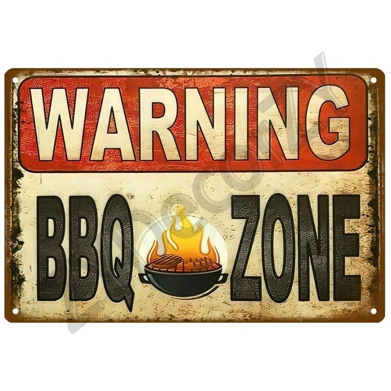 Retro BBQ Tin Sign - Vintage Wall Posters & Metal Decor - Decorative Wall Plate for Kitchens, Patios & Barbecue Themed Spaces