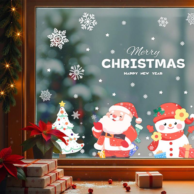Santa Claus Tree, Static Holiday Decorations, Window Decorations, Atmosphere, Glass Door, Snowman Stickers
