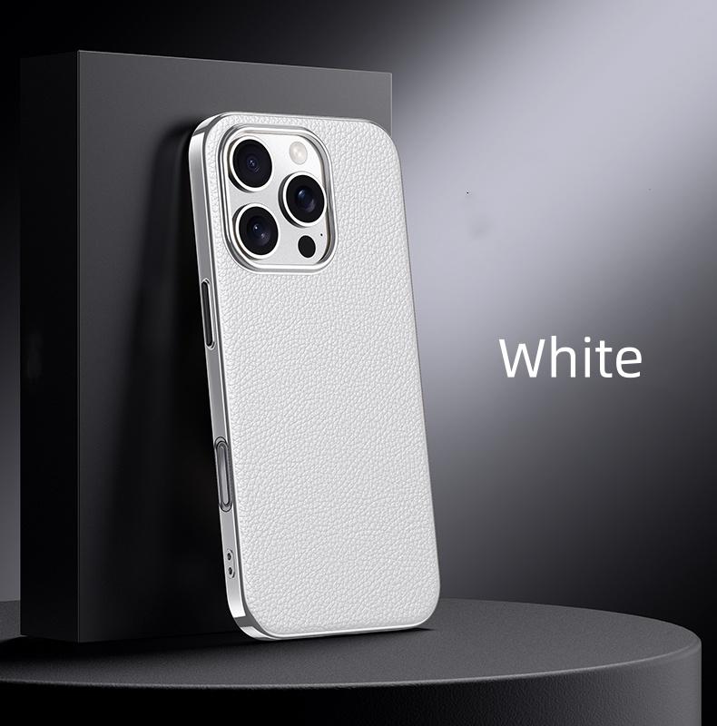 

Чехол из высококачественной кожи для iPhone 16 Pro Max 15 14 13 Premium Cover Electroceramic PC Frame Anti-Fingerprint Luxury Business For iPhone 16 белый