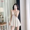 New Ice Silk Pajamas Women's Summer Suspender Nightdress Lace Lace with Chest Pad Pure Desire Style Loungewear Two-piece Set