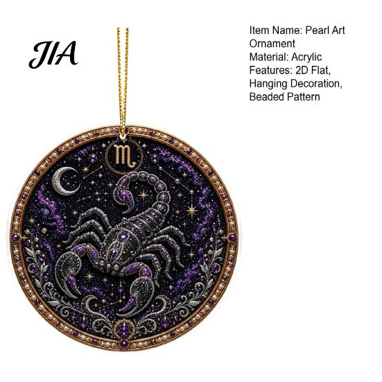 Hanging Home Ornament 2D Flat Pearl Painting Ornament, Double Sided Zodiac Theme Gem Decorative Pendant Art Craft, Rhinestone Beads Pattern