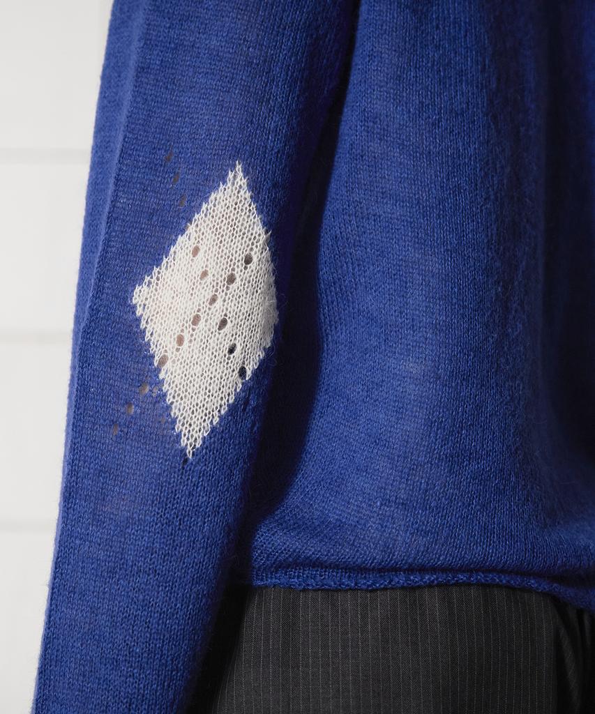 Unalloyed Argyle Elbow Knit Zip-Up Hoodie / Blue