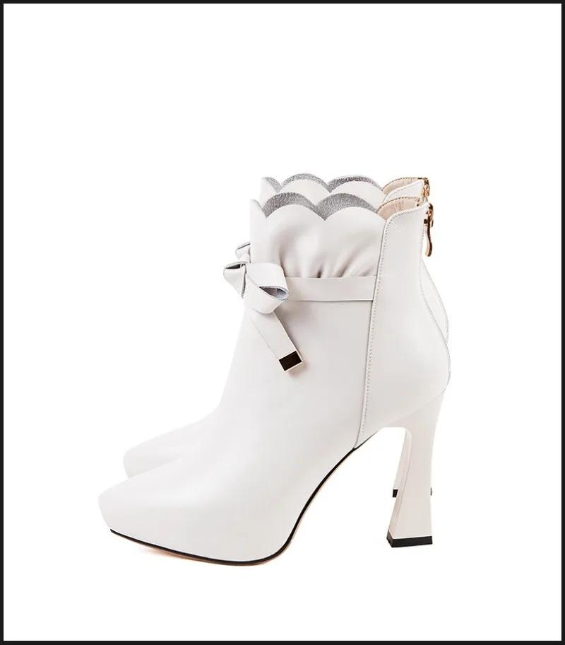 Elegant Shoes Women Super High Thin Heel Pointed Toe Butterfly-knot Spring and autumnOutside Warm Office Ankle Boots