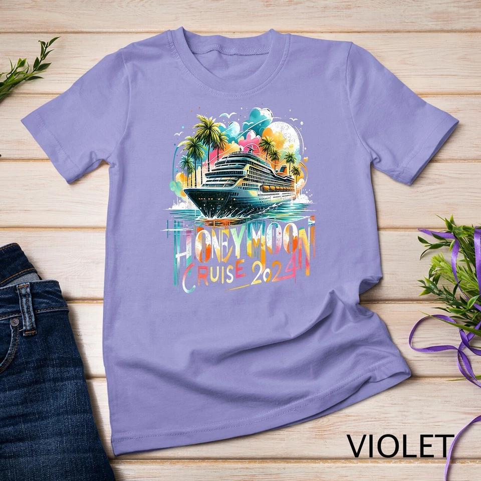 Happy Honeymoon Cruise 2024 Wedding Honeymoon Matching Gifts Unisex T-shirt 12 4XL