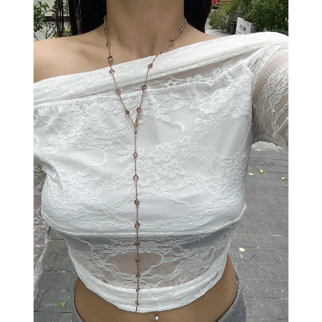 Κοσμήματα Temperament Χρωματιστά Στρας Στοιβασμένα Μακριά Κολιέ, Ψυχρού Ανέμου Μεταλλική Λεπτή Αλυσίδα Κολιέ με Κρόσσια