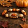 Commemorative Daily Wear Jewelry Thanksgiving Bracelet for Women, Holiday Beaded with Turkey Bucket Bead Maple Leaf Charm, Elastic Stretch Fall