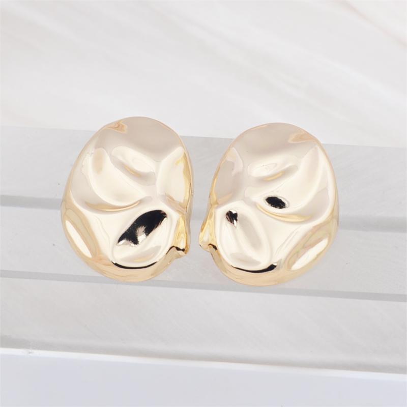 Irregular Elliptical Glossy Hammer Pattern Stud Earrings for Women Girl Korean Love Aesthetic Daily Life Minimalist Jewelry