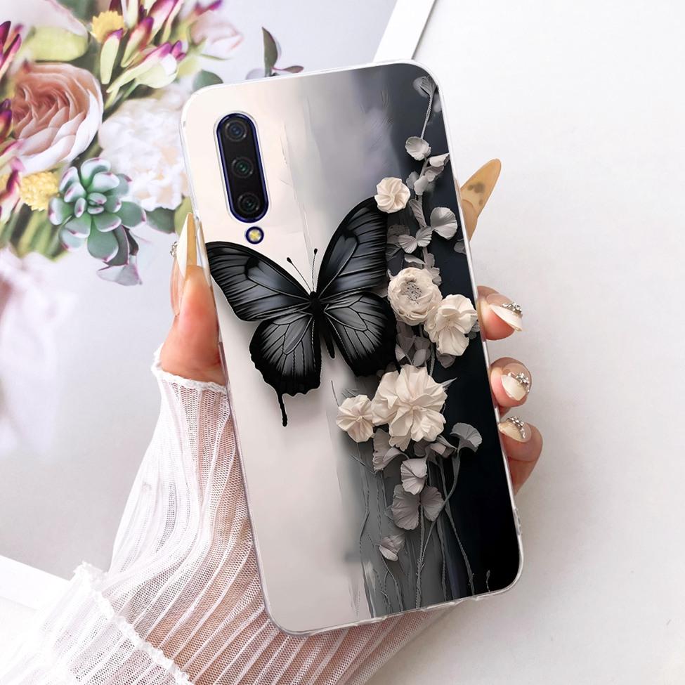 Transparent Casing For Xiaomi Mi9 Lite Case Cute Cat Fashion Butterfly Funny Cool Painted Cover M1904F3BG