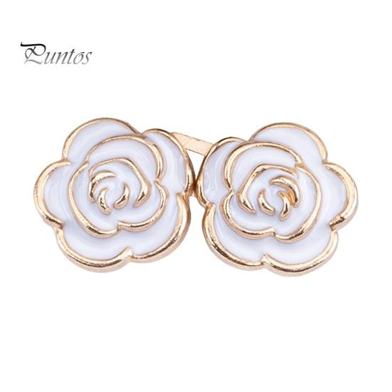 Metal Pants Tightener Pins 1 Pair Rose Waist Pins, No-sew Tighteners, Cincher Detachable Flower for Jeans Skirts Waistband Adjustment Tool