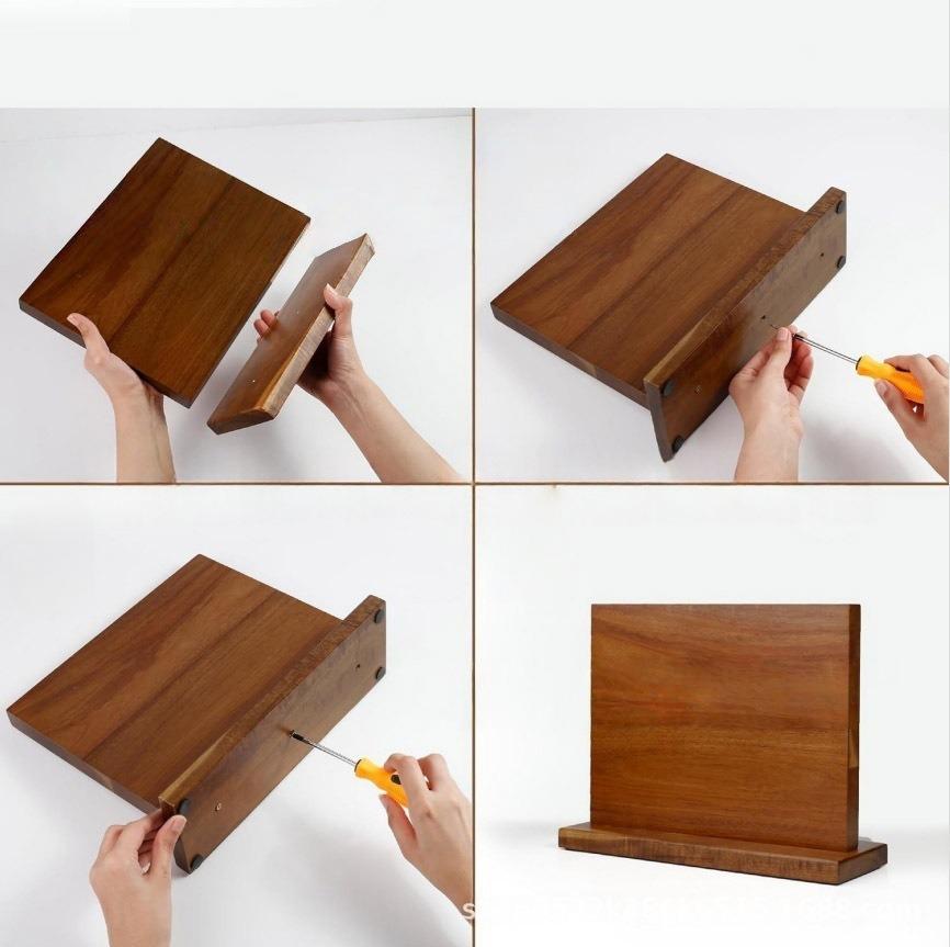 Double-Sided Magnetic Wooden Knife Holder & Display Stand