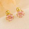 Elegant Zircon Flower Screw Back Earrings For Women Fashionable Small Exquisite Niche Design Studs Jewelry