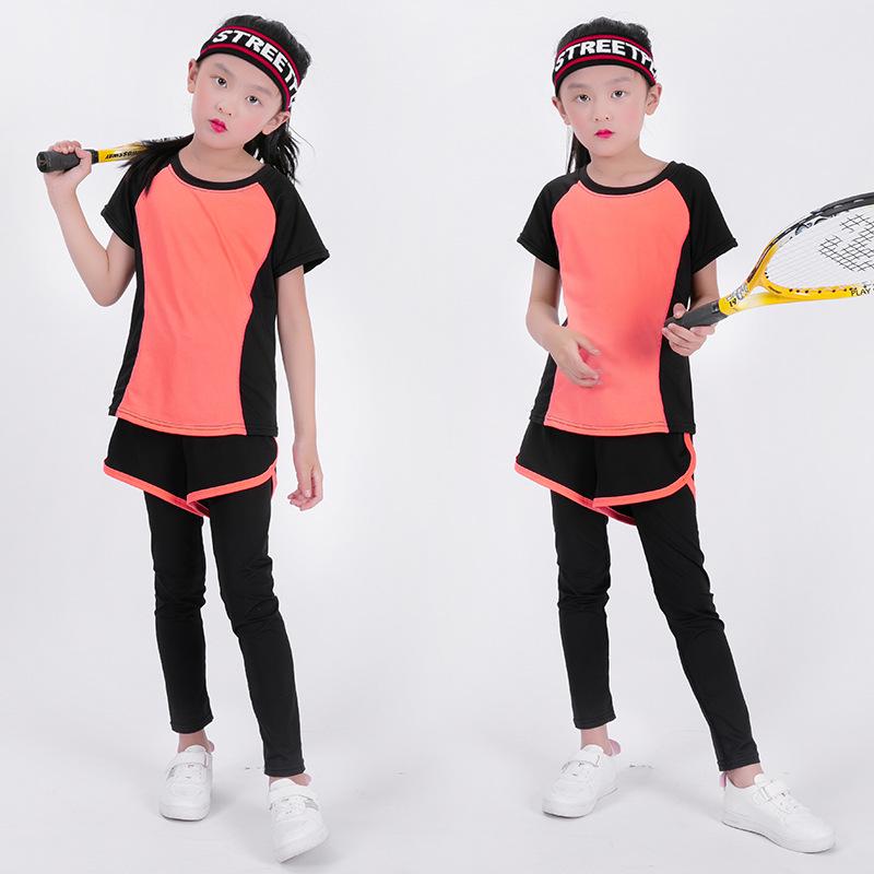 

Комплект для йоги и танцев для девочек, быстросохнущий: Боди с коротким рукавом и шорты 26 130-140CM оранжевый