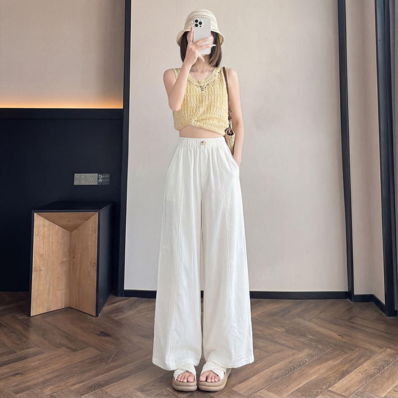 

Tencel Linen Wide-Leg Summer Pants for Women - Lightweight, Loose, and Versatile Cotton Ice Silk Blend. белый