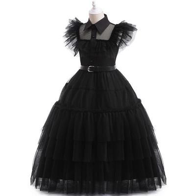 Popular Girls' Addams Family Wednesday Cosplay Dress with Puff Sleeves and Waist-Cinching Design