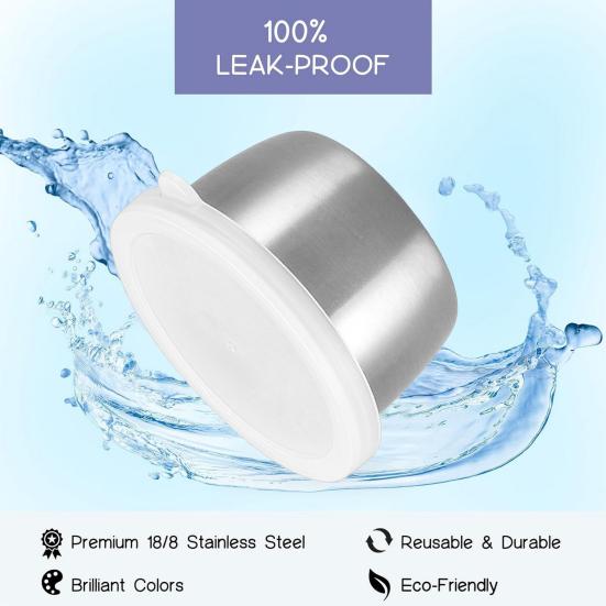 1/6Pcs Salad Dressing Containers 40ml Stainless Steel Sauce Cup Reusable Leak-Proof Condiment Sauce Dip Containers with Silicone Lids