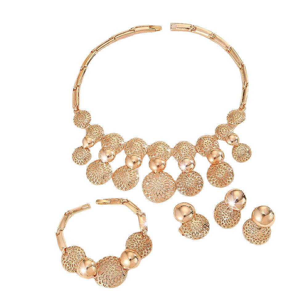 

Преувеличенные ближневосточные дубайские свадебные украшения африканское женское колье серьги кольцо браслет набор из четырех предметов