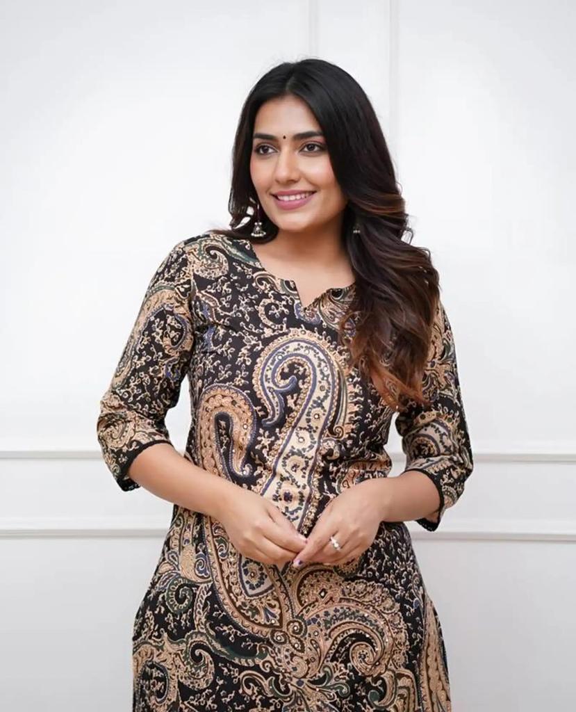 Women Top Tunic Cotton Blend Kurta Pant Set Indian Designer Party Wear Kurti
