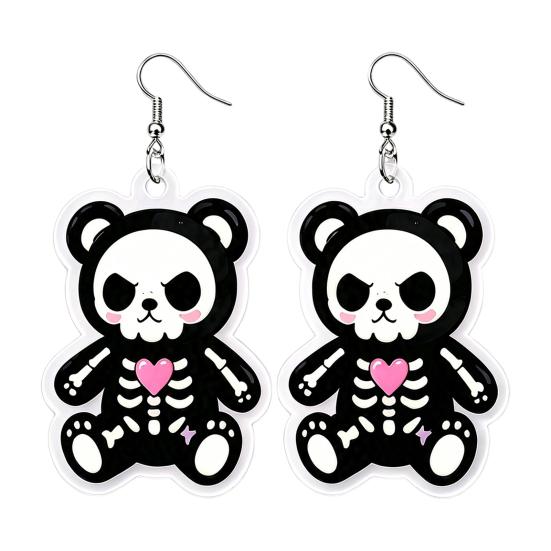 Lightweight Acrylic Earrings 1 Pair Halloween Dangle for Women, 2D Cute Edgy Dark Aesthetic Jewelry Skeleton Bear Earrings, Funny Party Holiday