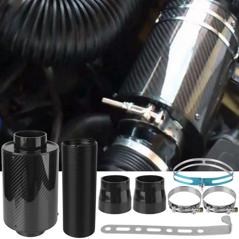 1 Set Pipe Hose Kit Feed Enclosed Intake Induction Universal Fiber Intake Filter Box Car Carbon Fibre Cold Air Filter