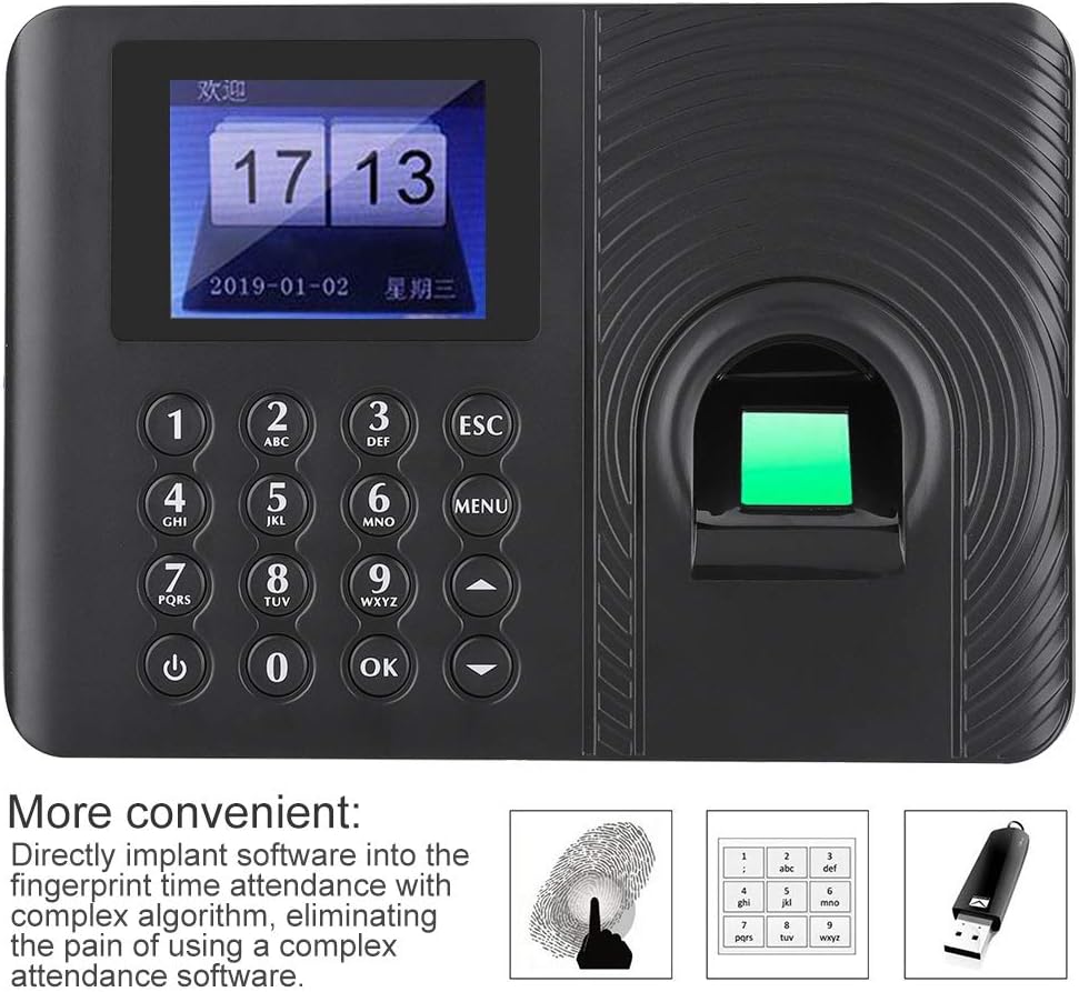 Biometric Fingerprint Password Time Attendance Machine Employee Checking-in Recorder Recognition Device Access Control 2.4in High