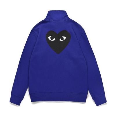HEYPLAY Unisex Trendy Modrá Bunda na Zip s Červeným Srdcem a Velkým Černým Srdcem na Zádech, Mikina se Stojáčkem.