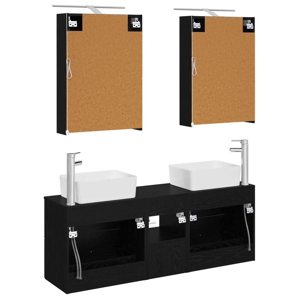 5 Piece Bathroom Furniture Set Black Oak Engineered Wood and Glass