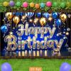 2D Blue Gold Happy Birthday Backdrop, Glitter Balloon Photography Background for Party