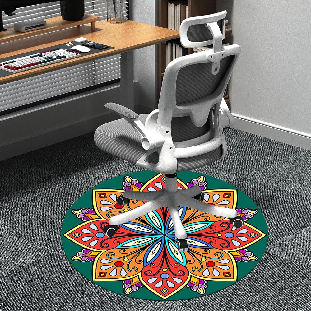 1pc Colorful Mandala Design Chair Carpet for Office Non-Slip, Machine Washable Rug for Office - Holiday DecorMachine Made yy251029111