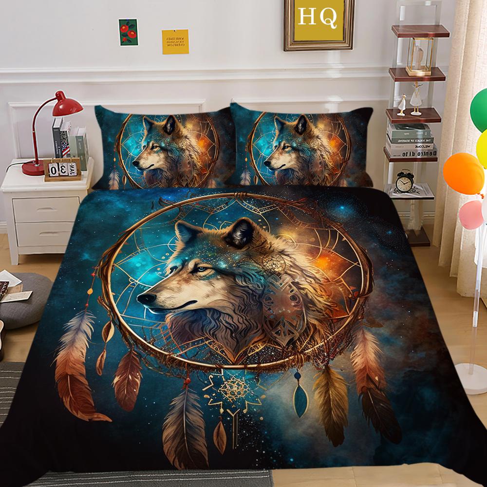 Wolf Printed Home Bedclothes King Size Microfiber Bedding Set Cover Man Soft High Quality Home Textiles