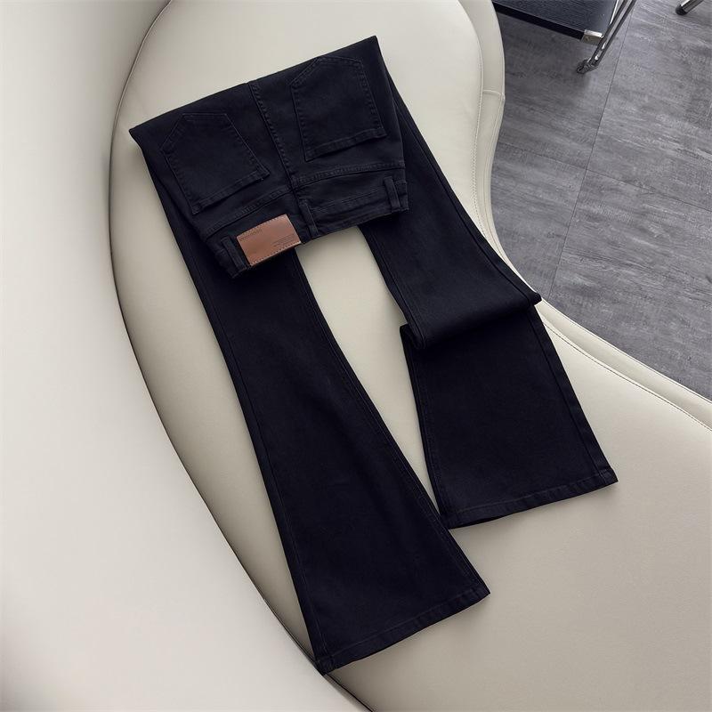 Black slightly pulled jeans for women, winter velvet and thickened new high-waisted slim-fitting and thin elastic horn pants