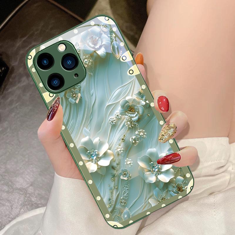 Box Pink Flowers For IPhone 16 Pro Max 15 Pro 14 13 12 Mini 11 XS Max XR 7 8 Plu SE 2022 Tempered Glass Phone Case