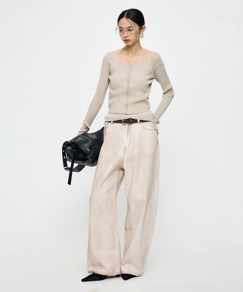 INSILENCE WOMEN [Moussy] Off Shoulder Knit Greige