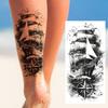 1 Foglio Impermeabile Nave Pirata Vela Tatuaggi Temporanei Per Uomo Donna Bussola Realistica Orologio Tatuaggio Finto Adesivo Lunga Durata