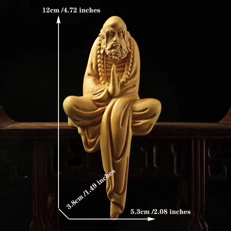 Небольшая деревянная статуэтка предка Бодхидхармы, изображающая его в медитации. Резьба по массиву дерева. Современная художественная скульптура. Фигурки для украшения дома.