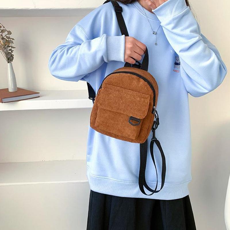 Women'S Mini Backpack  Solid Color Corduroy Small Simple Casual Traveling Large Capacity Durable Female'S Schoolbag