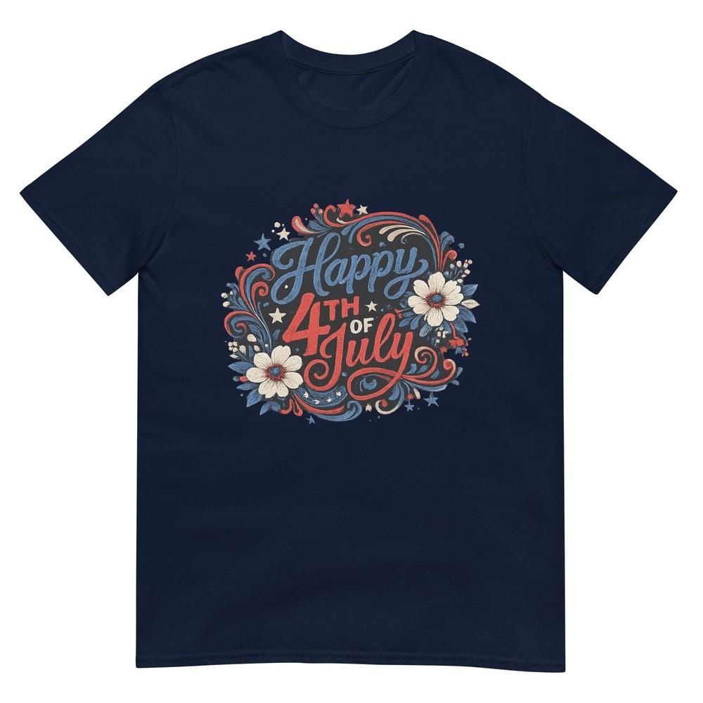 Happy 4th Of July Patriotic Floral Tee TShirt S