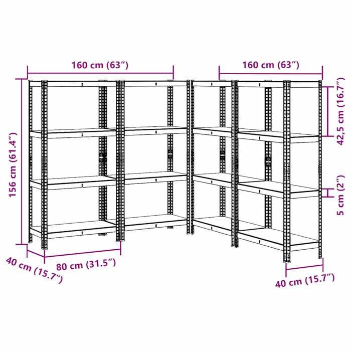 VidaXL Étagères de rangement à 4 niveaux 4 pcs acier bois d'ingénierie, étagère de garage, étagère de rangement de garage, 3307581