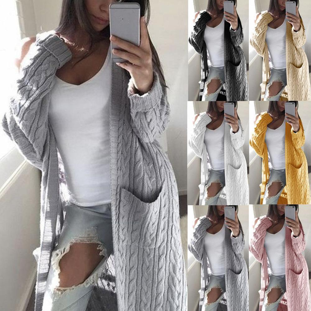 Cardigan da Donna Maglione Manica Lunga Aperto Davanti Cardigan Lungo Maglione a Treccia Maglioni Cappotti Giacca Capispalla