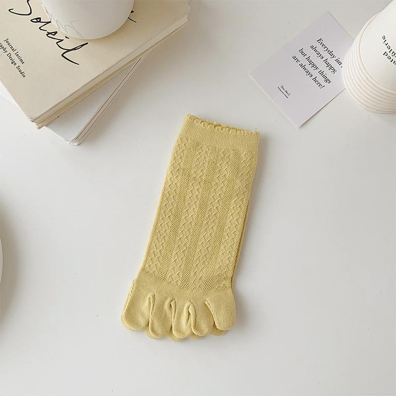 Chaussettes d'orteils en coton de couleur unie gris noir mi-mollet chaussettes pour femmes automne hiver chaud respirant chaussettes à cinq doigts
