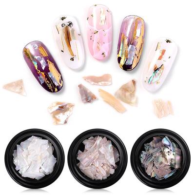 3 Caixas Decorações de Unhas 3D Brilhantes Abalone Pérola Concha Fatias Flocos Pedras Charme Dicas Acessórios de Manicure Cor Natural