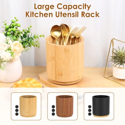Wood Utensil Holder 360° Rotating Kitchen Countertop Cutlery Chopstick Flatware Storage Shelf Counter Cooking Utensil Organizer