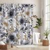 1 Grey Beige Floral Shower Curtain, Elegant Off-White And Beige Flowers With Dark Flowers And Delicate Leaves, With Hook