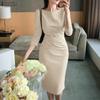 Women Casual Round Neck 3/4 Sleeve Summer Sheath Dress
