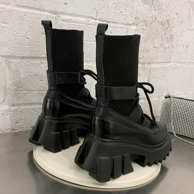 Mode 90k laarzen vrouw 2024 nieuwe dames casual stretch stof sokken laarzen mode Gekruiste veters damesschoenen plateau laarzen